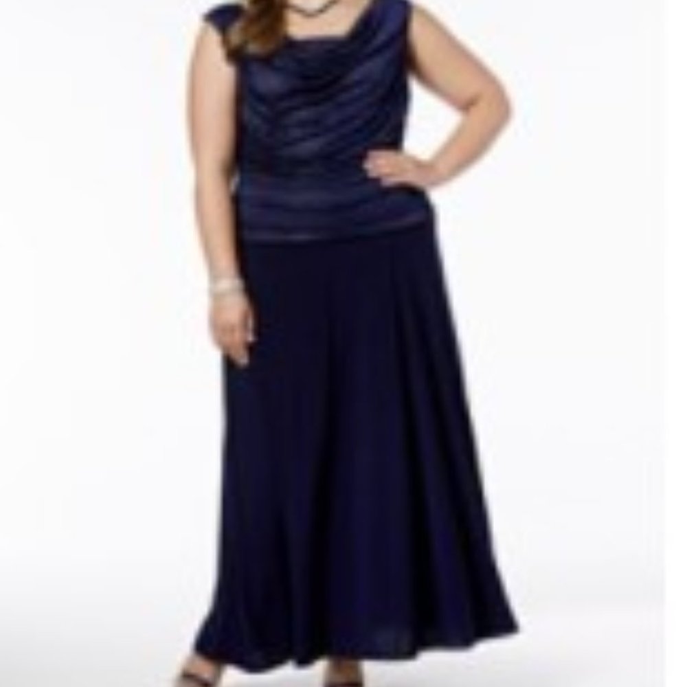 R&M Richards Ruched Glitter Gown - Deep Blue size 20W